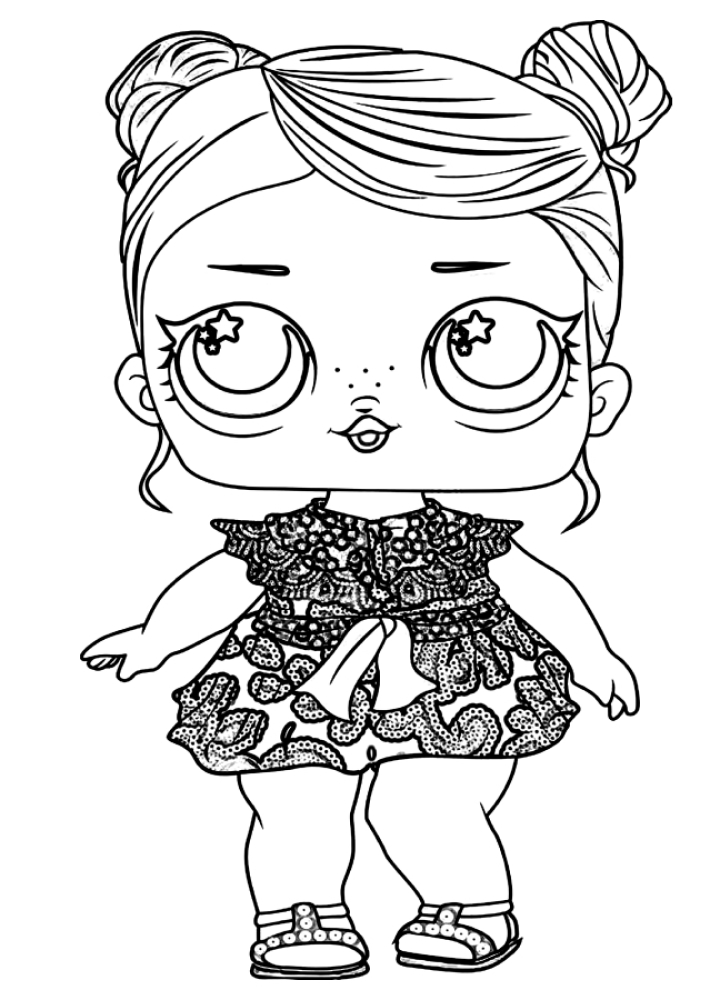 Coloring page A doll in a beautiful dress Print